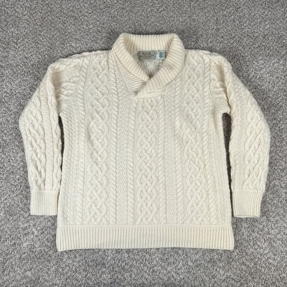 Aran Sweater Market Sweater Unisex L Cream Wool Cable Knit Irish Fisherman